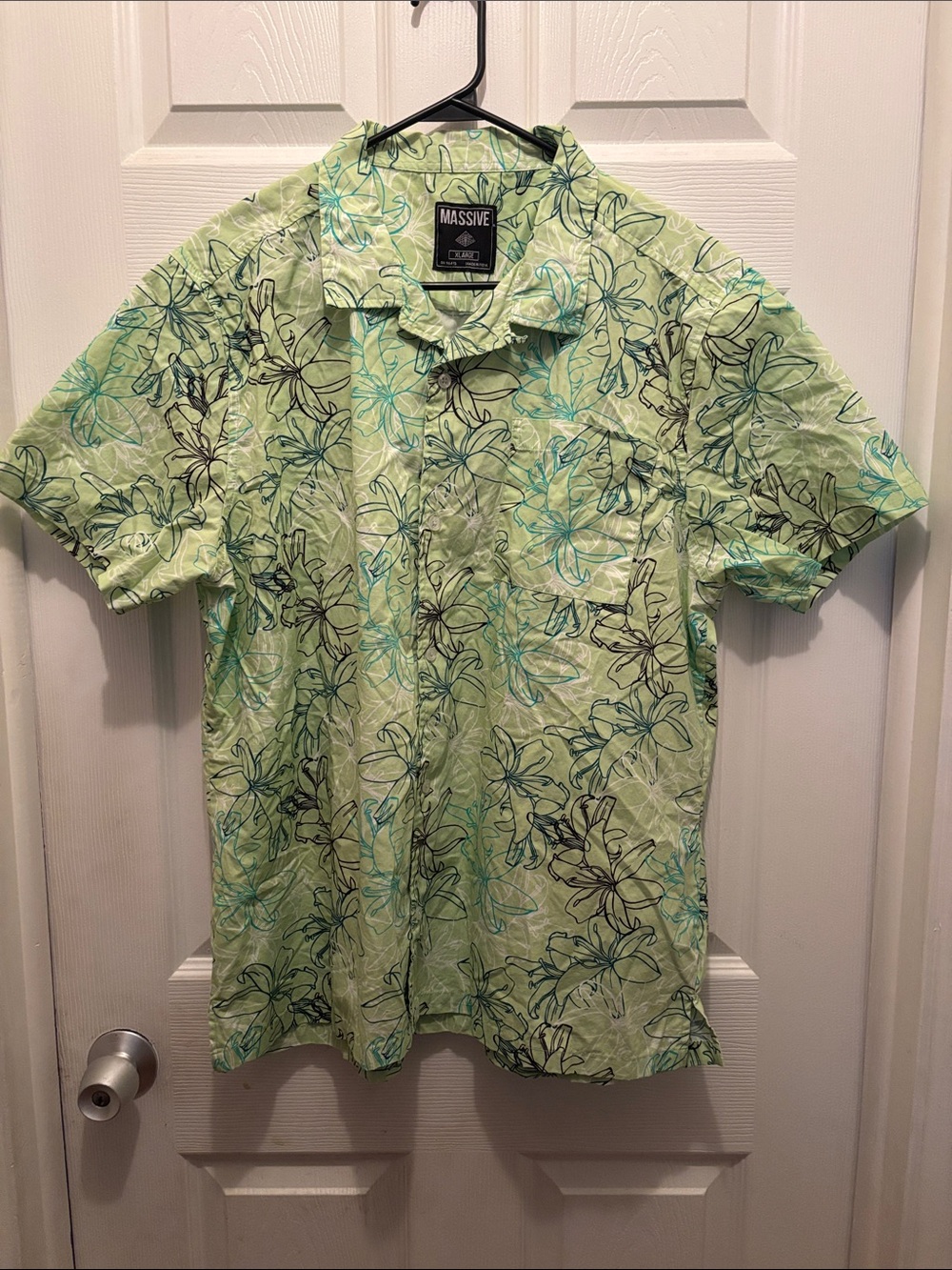 Massive Light Green Floral Short-Sleeve Button Down Shirt